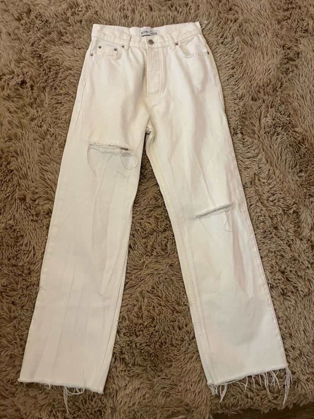 Women’s White Straight-Leg Distressed Jeans 26